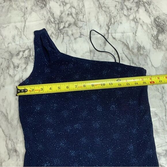 Y2K 2 Piece Skirt Top Formal Set Navy Blue Sparkle Stretch Top size 11 - Picture 9 of 11